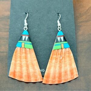 Southwest silver, inlay & shell Dangle Earrings